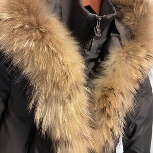 Mackage Black Down Parka Fur Hood Leather Trim